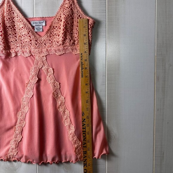 Guess Jeans Authentic Vintage Crochet & Nylon Peach Lace Trim Cami Top S/P - Picture 8 of 13